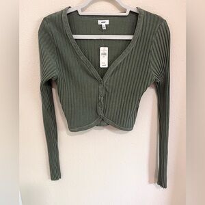 Aerie Ribbed Sage Green Cropped Button Down Top New with tags